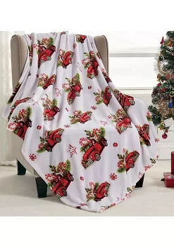 Décor&More Happy Holidays Microplush Throw Blanket (50'' x 60'') - Red Pickup Truck