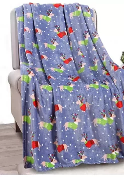 Décor&More Velvet Touch Holiday Throw Fleece Blanket (50" x 60") - Dogs in Sweaters