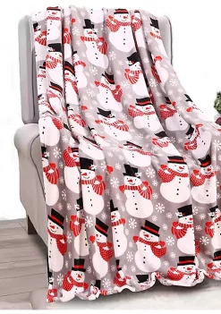 Décor&More Santa's Little Helper Collection Festive and Cuddly Holiday Microplush Throw Blanket (50" x 60") - Winter Snowman