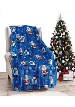 Décor&More Velvet Touch Holiday Throw Fleece Blanket (50" x 60") - Santa & Frosty