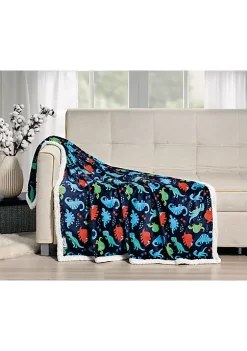 Décor&More Navy Dino Sherpa Throw - 50" X 60"