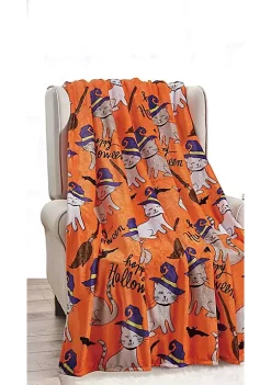 Décor&More Happy Halloween Microplush Throw Blanket (50" x 60") - Spooky Cats
