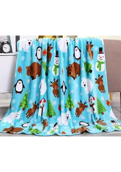 Décor&More Velvet Touch Holiday Throw Fleece Blanket (50" x 60") - Winter Friends