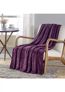 Décor&More Damask Embossed Ultra Lush Throw Blanket (50" x 60") - Plum
