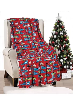 Décor&More Holiday Kids Collection Festive and Cuddly Holiday Microplush Throw Blanket (50" x 60") -Red Cars