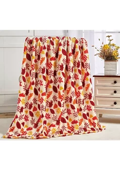 Décor&More Autumn Harvest Fallr Collection Festive and Cuddly Holiday Microplush Throw Blanket (50" x 60") -Autumn Leaves