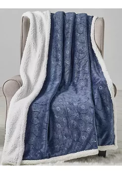 Décor&More Extra Soft Bursting Fireworks Embossed Microplush Throw Blanket with Sherpa Backing (50" x 60") - Blue