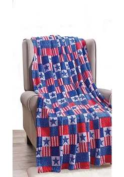 Décor&More July 4th USA American Pride Collection Microplush Throw Blanket (50" x 60") - Patriotic Patchwork Blue, White and Red Throw -Deals TOMS Store Belk 631