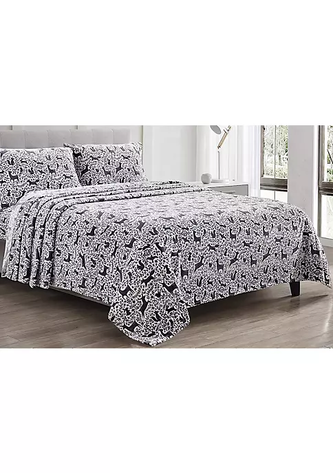 Décor&More Luxury Elegance 4 Piece King Size Extra Soft Velvet Touch Microplush Sheet Set - Grey Forest Friends -Deals TOMS Store Belk 636