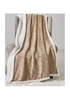Décor&More Extra Soft Bursting Fireworks Embossed Microplush Throw Blanket with Sherpa Backing (50" x 60") - Beige