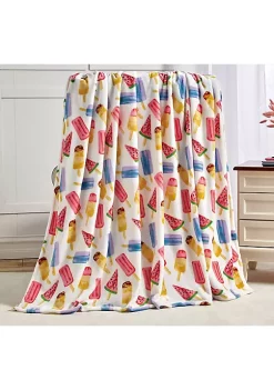 Décor&More Summertime Fun Extra Soft Throw Blanket (50" x 60") - Ice Cream, Popsicles & Watermelon for Boys and Girls and Kids of Any Age