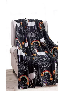 Décor&More Happy Halloween Microplush Throw Blanket (50" x 60") - Halloween Unicorns