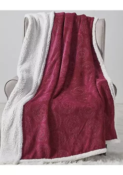 Décor&More Extra Soft Mandala Embossed Microplush Throw Blanket with Sherpa Backing (50" x 60") - Burgundy