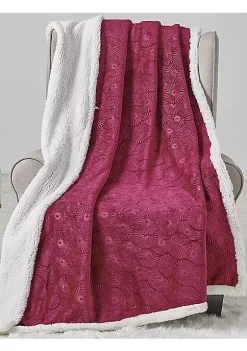 Décor&More Extra Soft Bursting Fireworks Embossed Microplush Throw Blanket with Sherpa Backing (50" x 60") - Burgundy