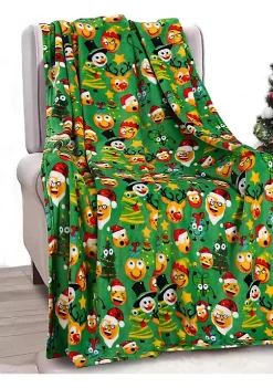 Décor&More Santa's Little Helper Collection Festive and Cuddly Holiday Microplush Throw Blanket (50" x 60") - Funny Faces